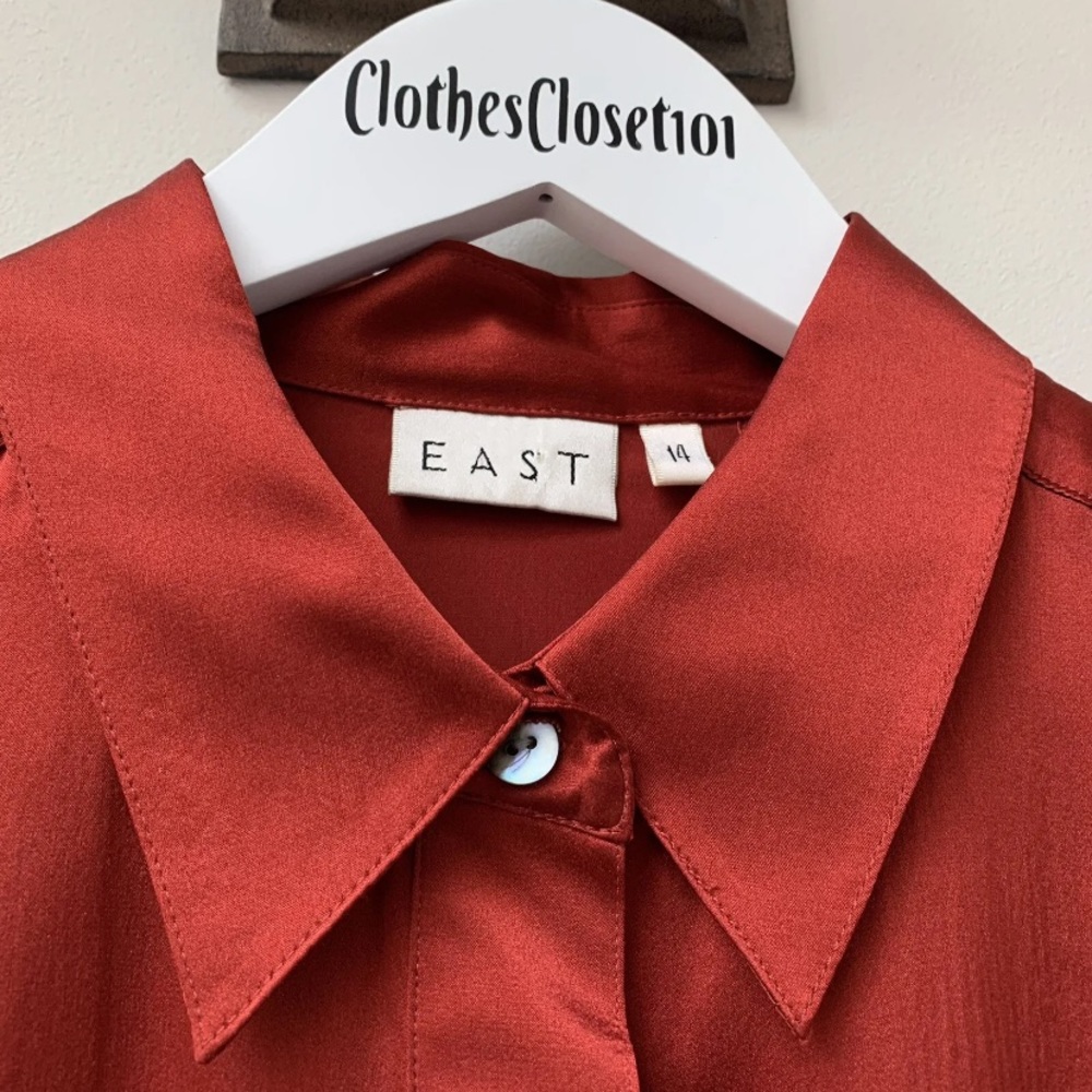 East satin silk blouse fits uk 12 rust - Picture 3 of 8